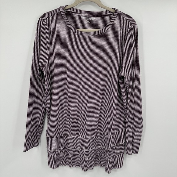 Soft Surroundings Tops - Soft Surroundings Purple and White Striped Long-Sleeve Scoop Neck Top